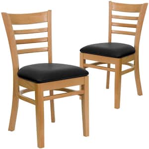 Black Vinyl Seat/Natural Wood Frame Restaurant Chairs (Set of 2)
