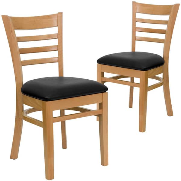 Carnegy Avenue Black Vinyl Seat/Natural Wood Frame Restaurant Chairs (Set of 2)