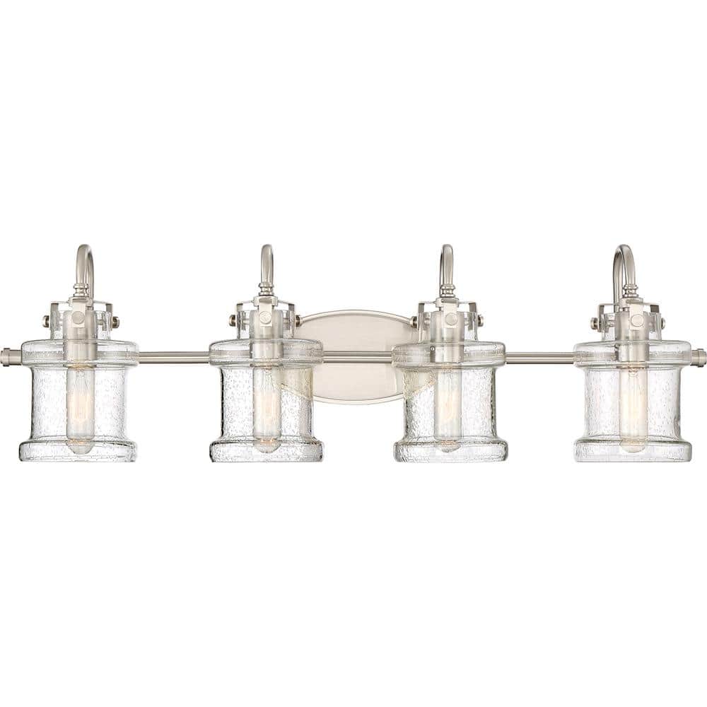 Danbury Brushed Nickel 4-Light Vanity with Seedy Glass Shades