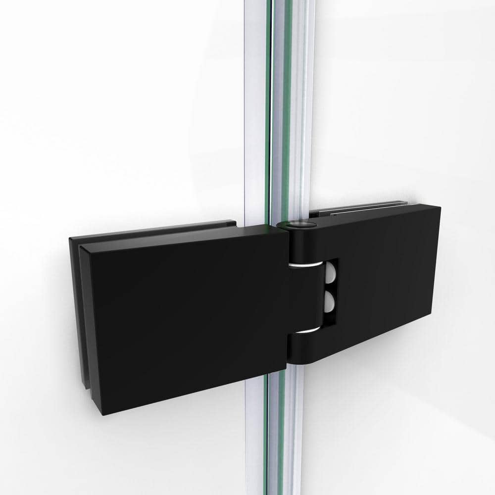 Aqua Ultra Frameless Satin Black Hinged Tub Door with Extender Panel