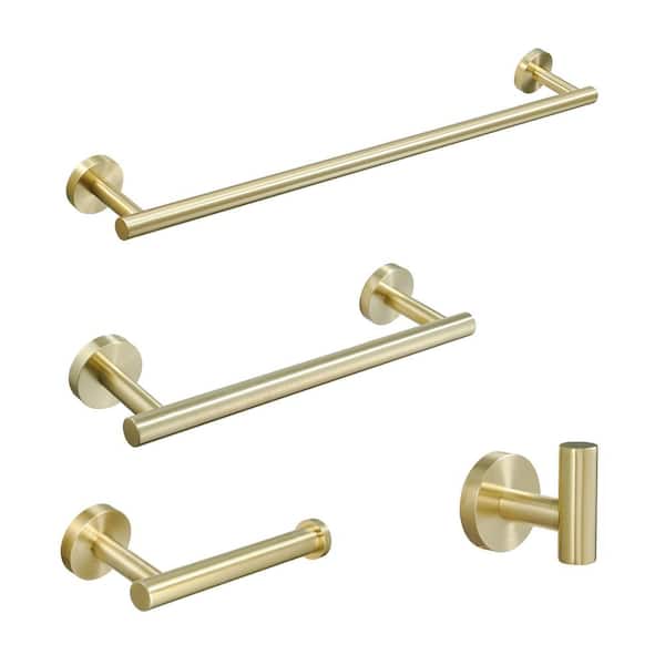 FORCLOVER 4 Pieces Wall Mounted Stainless Steel Towel Rack in Brushed Gold 2 Towel Holder
