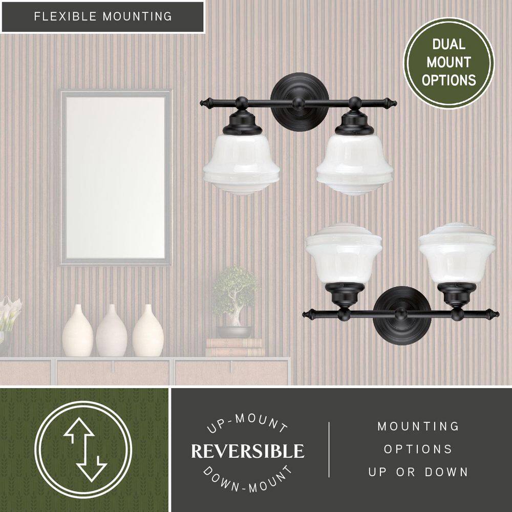 Huntley 16" Bronze Vanity Light with White Glass Shades