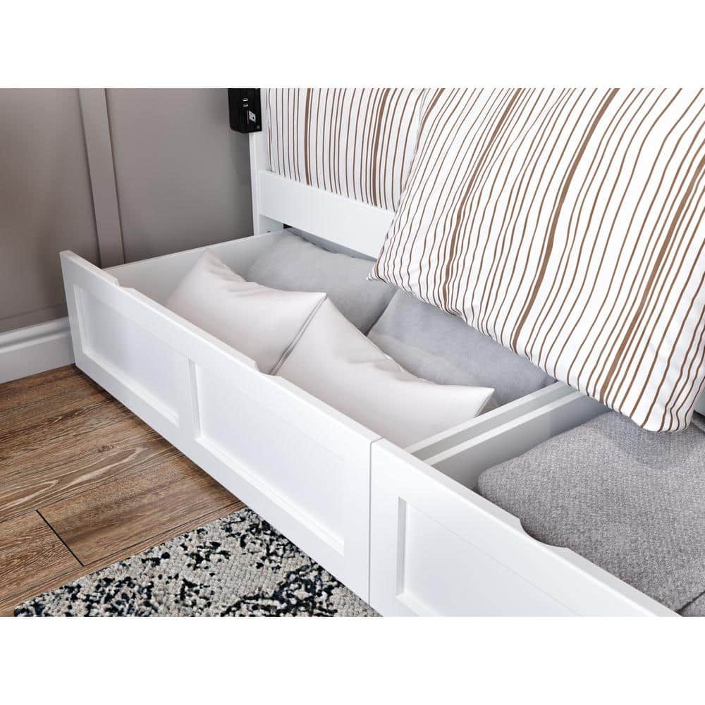 White Queen Size Underbed Storage Drawers with Rollers