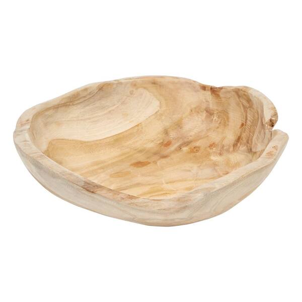 Storied Home 9.84 in. 67.62 fl. oz. Natural Brown Teak Wood Serving Bowl