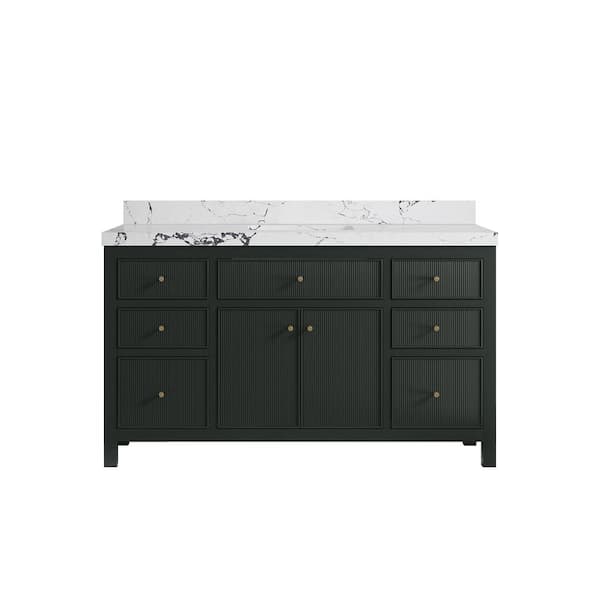 Willow Collections Sonoma 60 in. W x 22 in.  D x 36 in. H Single Sink Bath Vanity in Dark Green with 2 in. Viola Night qt. Top