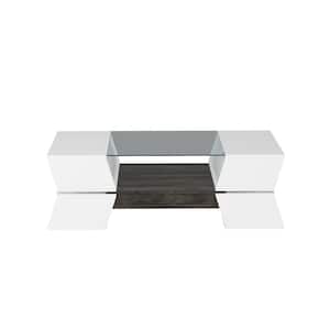 47.2 in. Length White and Dark Wood Grain Rectangle Wooden End Table Coffee Table With 5-Shelves and 2 Doors