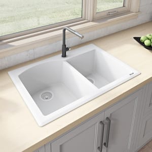 33 in. Arctic White Double Bowl Dual-Mount Granite Composite Kitchen Sink