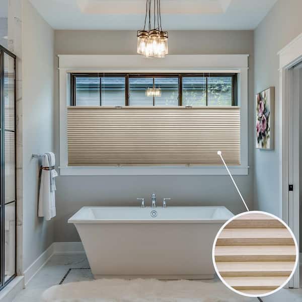 BlindsAvenue Beige Cordless Top Down Bottom Up Blackout Stone Fabric 9/16 in. Single Cell Cellular Shade 27.5 in. W x 48 in. L