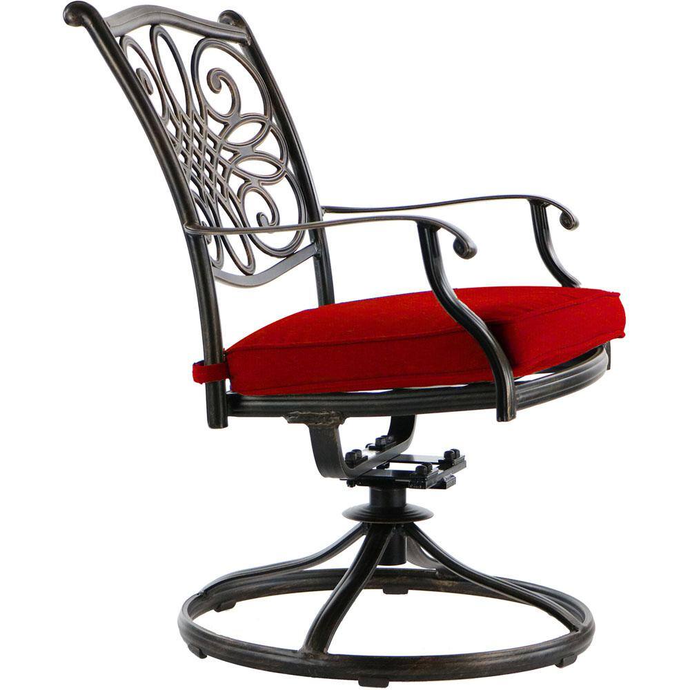 Hanover 9-Piece Bronze Aluminum Outdoor Dining Set with Red Cushions