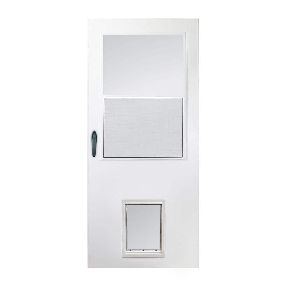 EMCO 32 x 80 White Universal 1/2 Light Pet Entry Vinyl Storm Door  with Black Hardware K900-32WH The Home Depot