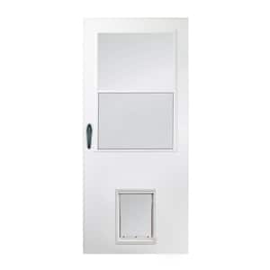 32 in. x 80 in. White Universal 1/2 Light Pet Entry Vinyl Storm Door with Black Hardware