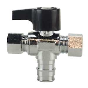 1/2 in. Chrome-Plated Brass PEX-A Barb x 3/8 in. Compression Dual Outlet Quarter-Turn Angle Stop Valve