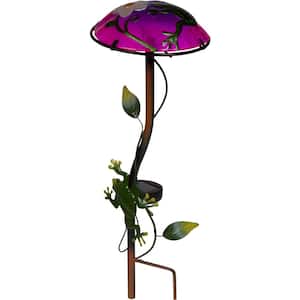 12 in. Solar Mushroom Garden Stake Light with Frog Design (Purple)