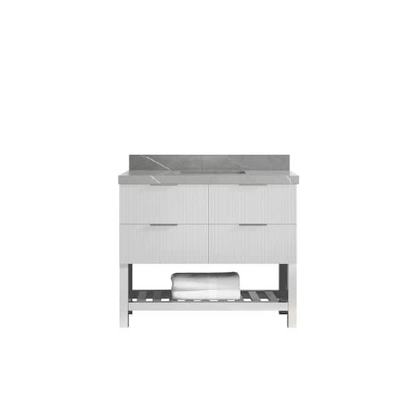 Willow Collections Catalina 42 in. W x 22 in. D x 36 in. H Single Sink Bath Vanity in White with 2 in. Piatra Gray Qt. Top
