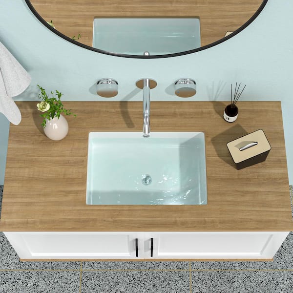 19.5 in. L x 14 in. W Rectangular Ceramic Undermount Bathroom Sink with Overflow in White