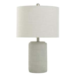 Joni 21 in. Natural Cement Grey Table Lamp with Heathered Off-White Polyester Blend Shade