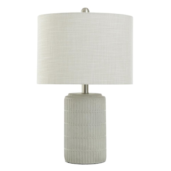 StyleCraft Joni 21 in. Natural Cement Grey Table Lamp with Heathered Off-White Polyester Blend Shade