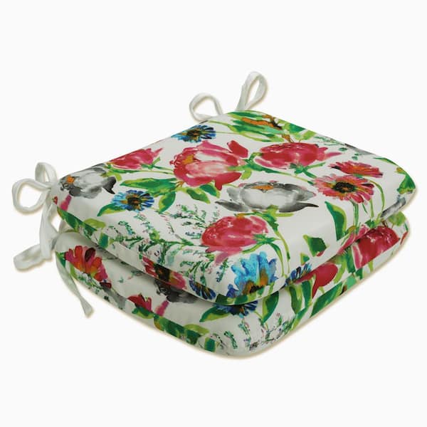 Pillow Perfect Floral 18.5 x 15.5 Outdoor Dining Chair Cushion in Pink/Blue/Green (Set of 2)