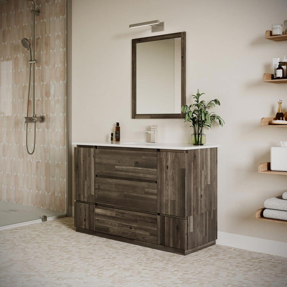 Formosa 54" Acacia Wood Vanity with White Quartz Top and Mirror