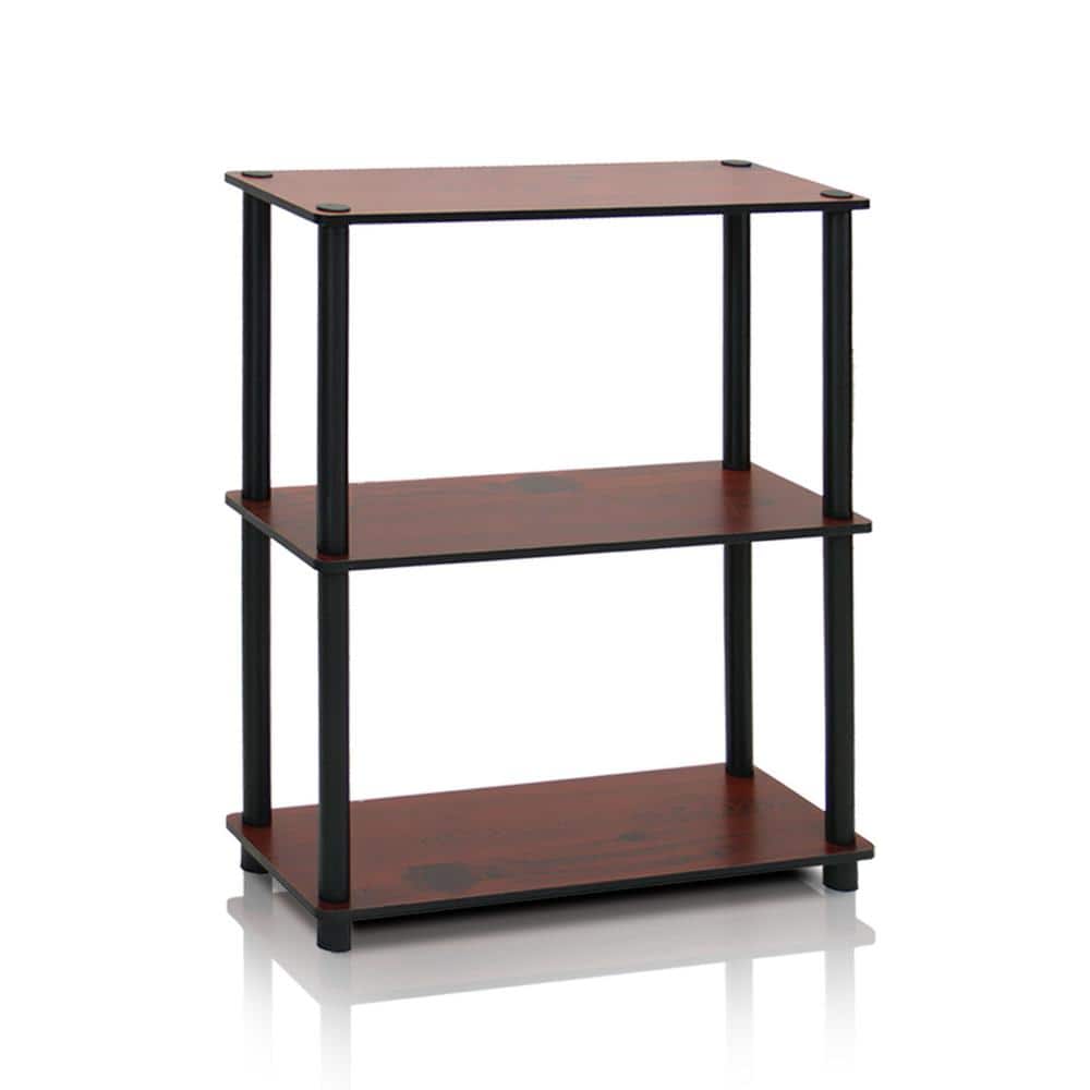 Furinno Turn-N-Tube Wood 3-Tier Compact Shelf Display Rack in Dark Cherry/Black
