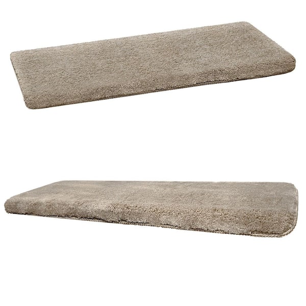 PURE ERA Plush Cream Gray 9.5 in. x 30 in. x 1.2 in. Bullnose Indoor Stair Tread Cover Tape Free Non-slip Carpet Set of 14