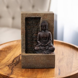 9.25 in. Indoor Cascading Sitting Buddha Statue Waterfall Tabletop Water Fountain