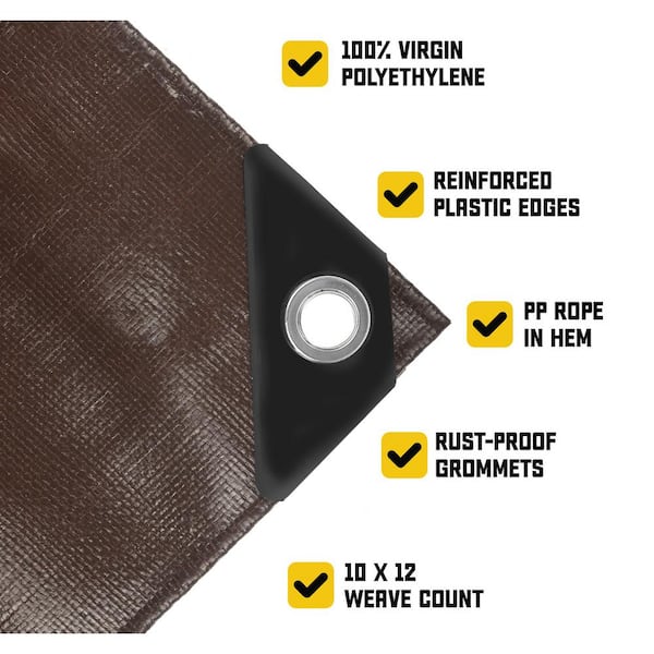30 ft. x 50 ft. Brown/Black 5 Mil Heavy Duty Polyethylene Tarp, Waterproof, UV Resistant, Rip and Tear Proof