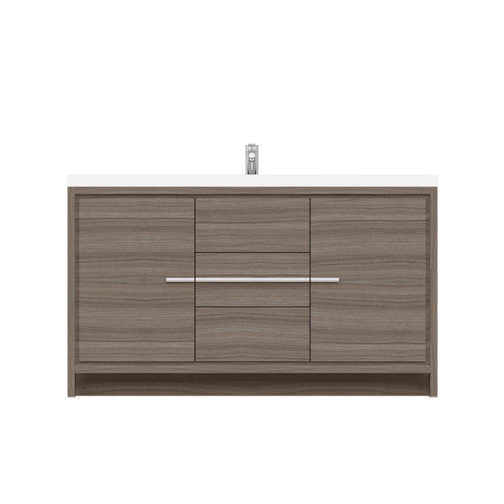 Sortino 60" Gray MDF Single Bathroom Vanity with White Acrylic Sink
