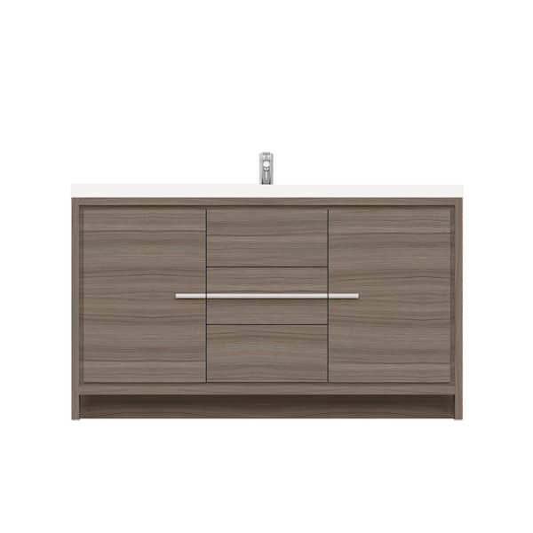 Alya Bath Sortino 60 in. W x 19 in. D Single Bath Vanity in Gray with Acrylic Vanity Top in White with White Basin