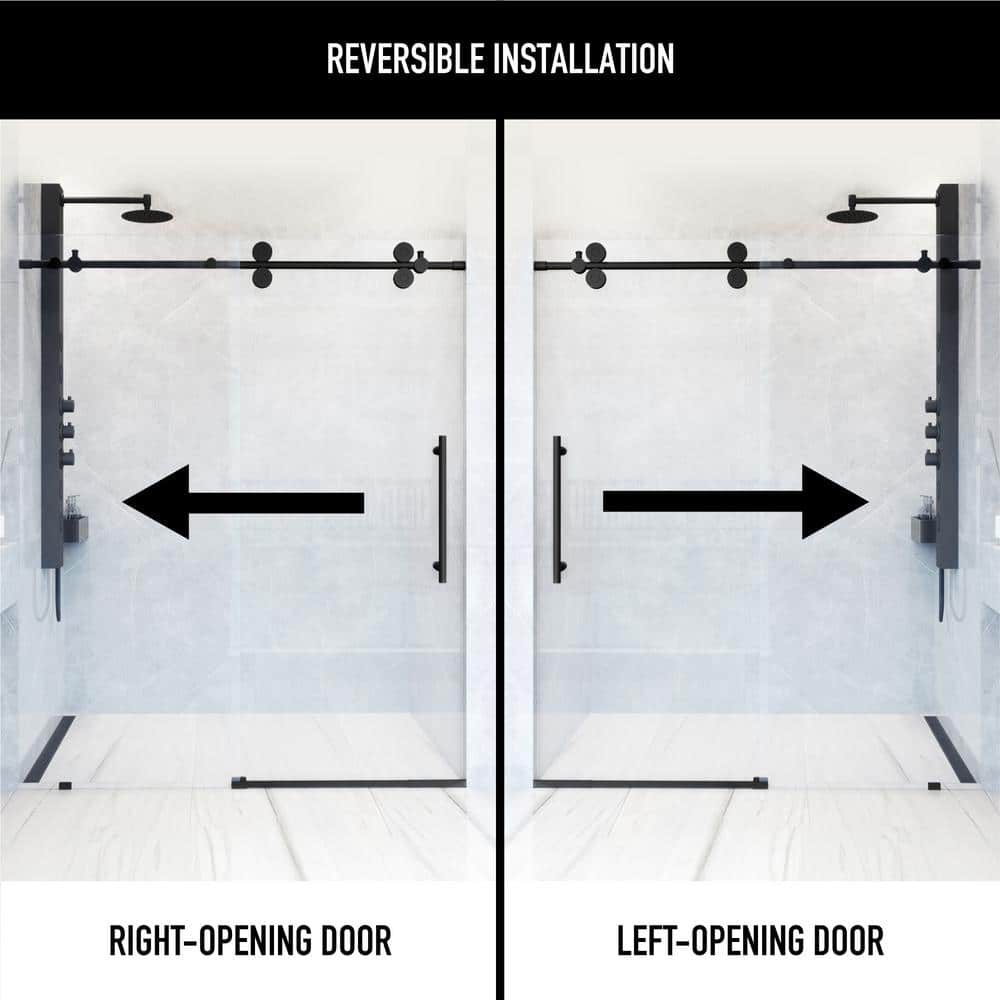 Elan Matte Black Frameless Sliding Shower Door with Clear Glass