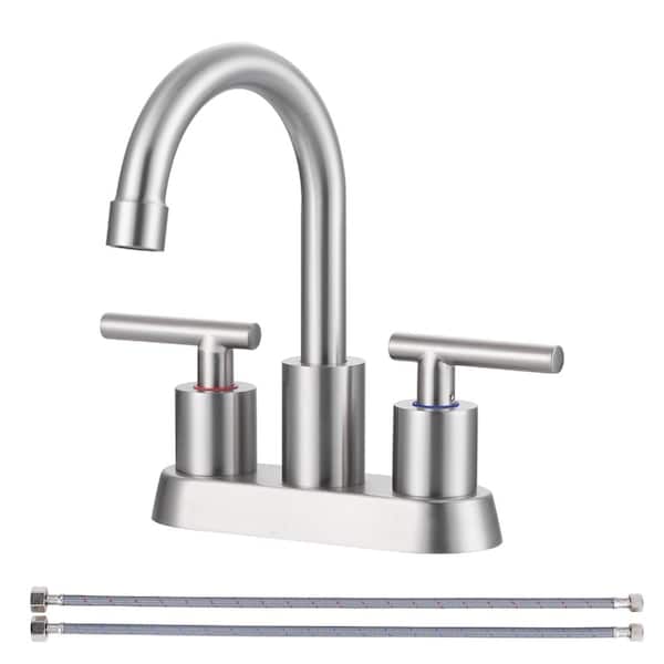 Modern 4 in. Centerset Double Handle Bathroom Sink Faucet with Pop-Up Drain and Removable Aerator in Brushed Nickel