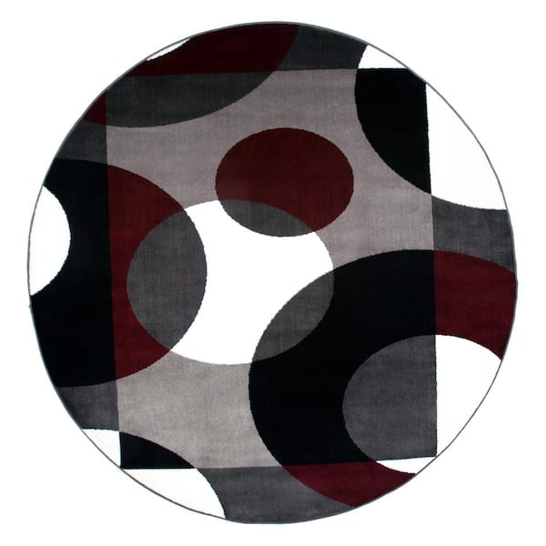 World Rug Gallery Contemporary Circles Burgundy Indoor 6 ft. 6 in. Round Area Rug