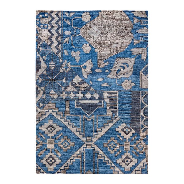 Solo Rugs Eclectic One-of-a-Kind Contemporary Blue 5 ft. 10 in. x 8 ft. 7 in. Floral Area Rug
