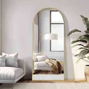 27 in. W x 63 in. H Modern Arch Metal Framed Gold Full Length Floor Mirror Standing Mirror