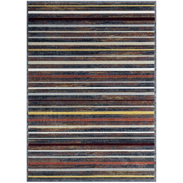 Everwash Treasure Striped Blue/Yellow 5 ft. x 7 ft. Striped Machine Washable Runner Area Rug