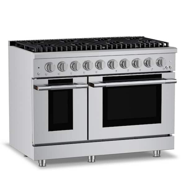 HausPro 48 in. 8 Burners Gas Range in Stainless Steel with 20,000 BTU and Double Oven with 5 Rack Positions