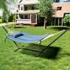 VEIKOUS 12 ft. Quilted 2-Person Hammock Bed with Stand and Detachable Pillow, Blue Stripes PG0203-01BU-5