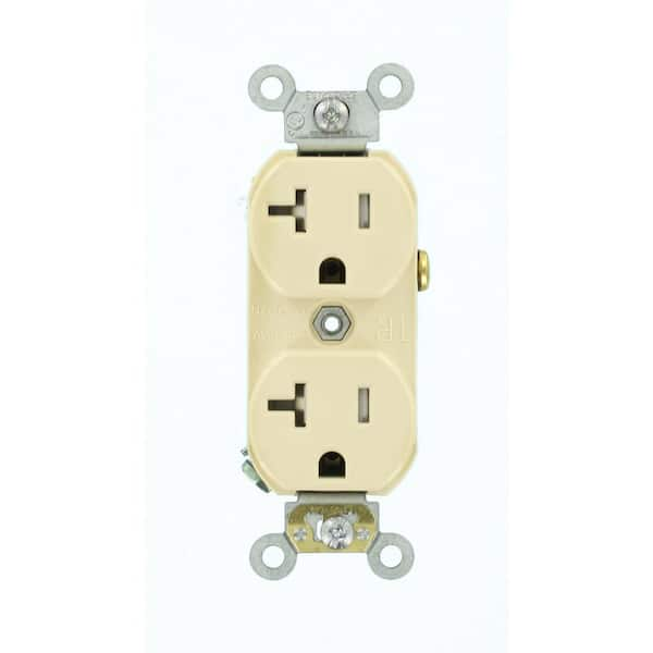 Leviton 20 Amp Commercial Grade Tamper Resistant Side Wired Self Grounding Duplex Outlet Ivory 5851