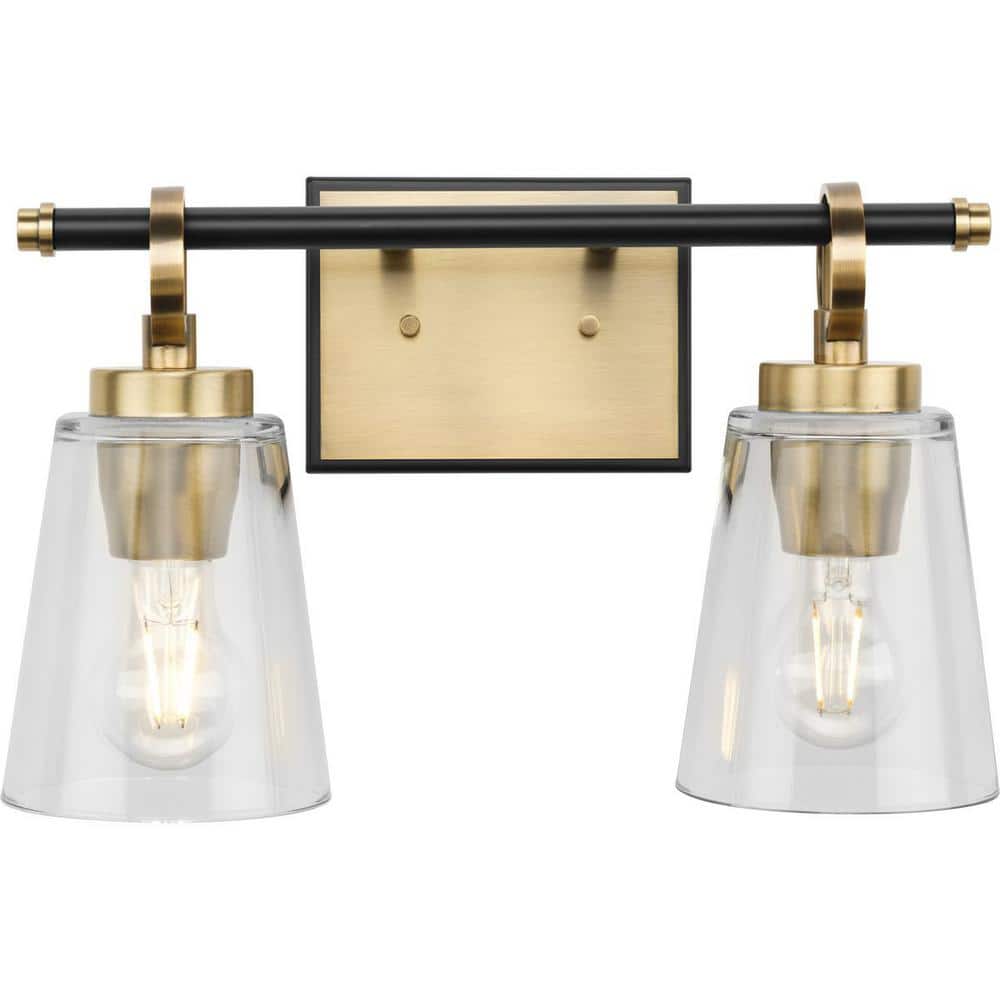Cassell 14.5" Matte Black and Brushed Nickel Vanity Light with Clear Glass Shades