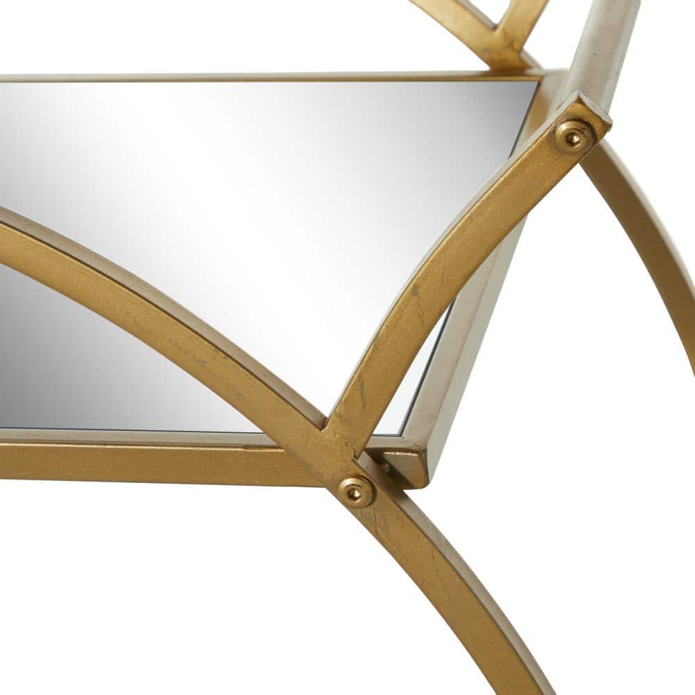 Elegant Gold Metal Bar Cart with Mirrored Shelves and Wheels
