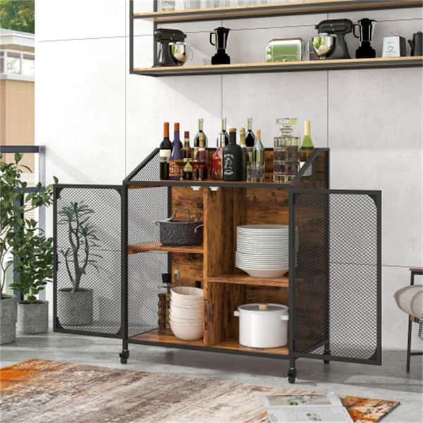 Unbranded Distressed Brown Kitchen Cart with Universal Wheel