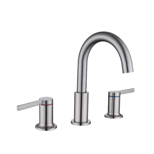 YONKI SUNSHIN INC 8 in. Widespread 2-Handle High Arc Bathroom Sink Faucet with Pop Up Drain and Water Supply Line in Brushed Nickel