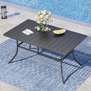 Black Rectangle Metal Patio Outdoor Dining Table with 1.57 in. Umbrella Hole