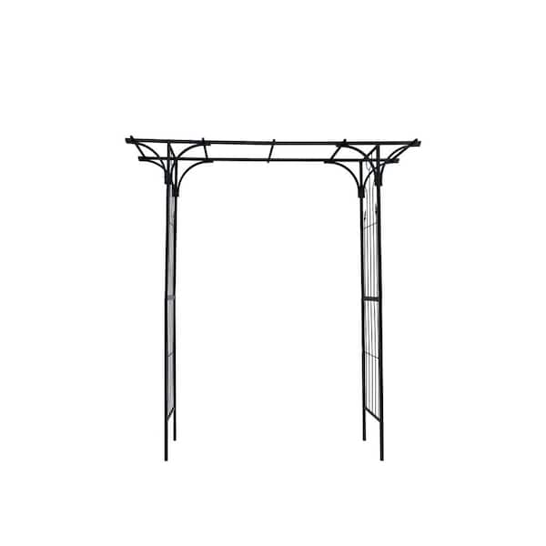 Zeus & Ruta 86.61 in. Metal Garden Arch, Trellis Climbing Plants Support, Outdoor Arch Wedding Arch Party Events Archway Black