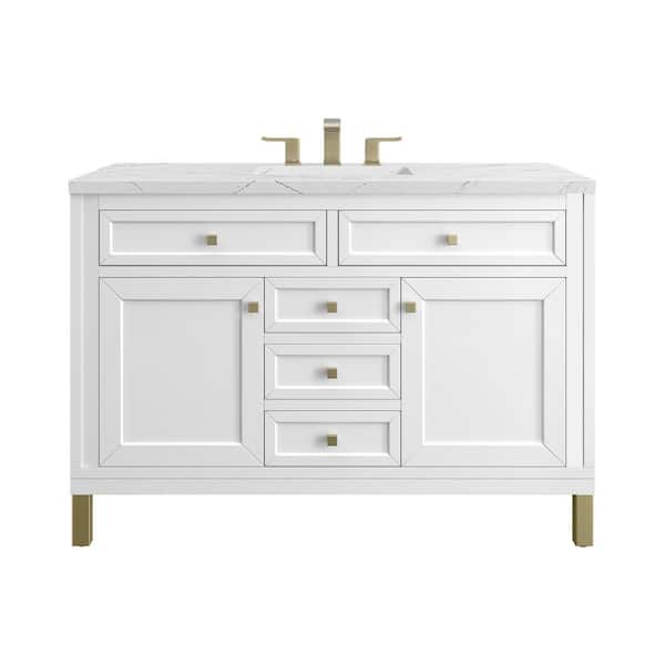 James Martin Vanities Chicago 48.0 in. W x 23.5 in. D x 34 in. H Bathroom Vanity in Glossy White with Ethereal Noctis Quartz Top