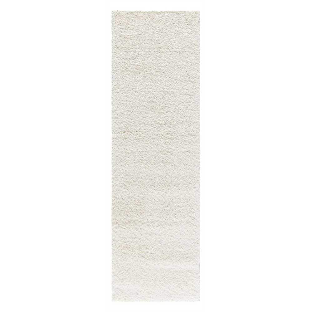 Ivory Beige Shag Runner Rug 2'2" x 7'6" Synthetic