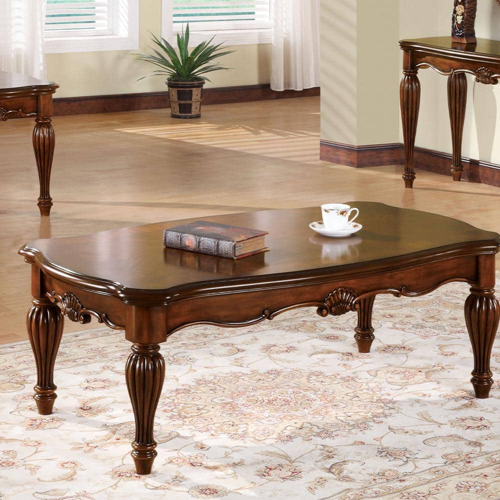 Cherry Brown Vintage Rectangular Coffee Table with Fluted Legs