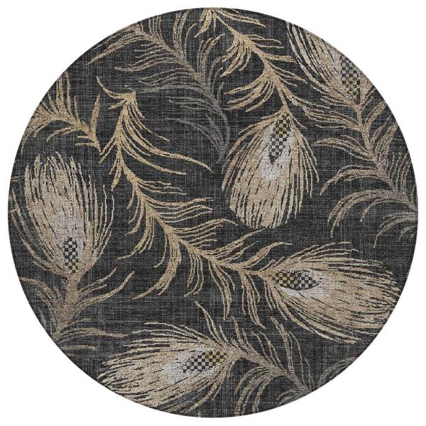 Chantille Machine Washable Indoor/Outdoor Abstract ACN3147 Black 8 ft. x 8 ft. Round Rug