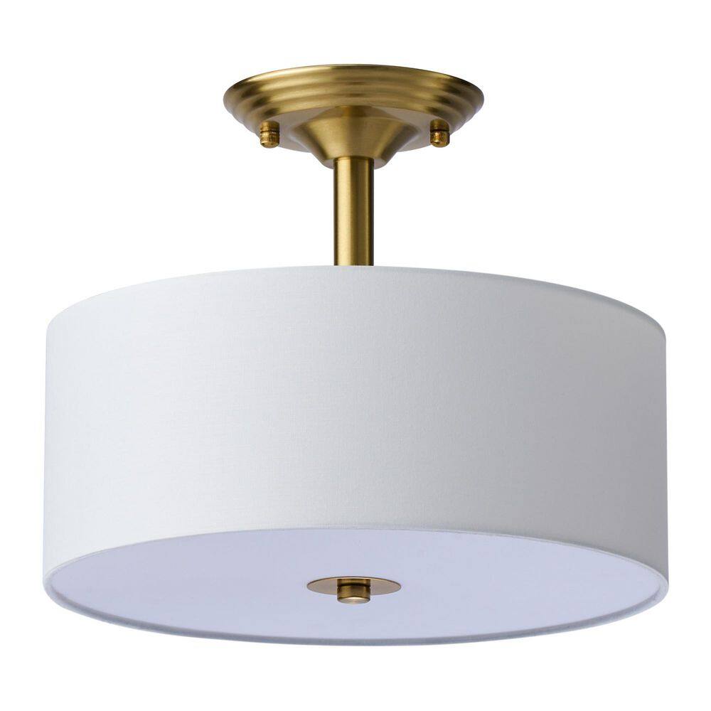 13 in. 2-Light Antique Brass Semi-Flush Mount Light with Fabric Drum Shade price history on PriceWatchPro