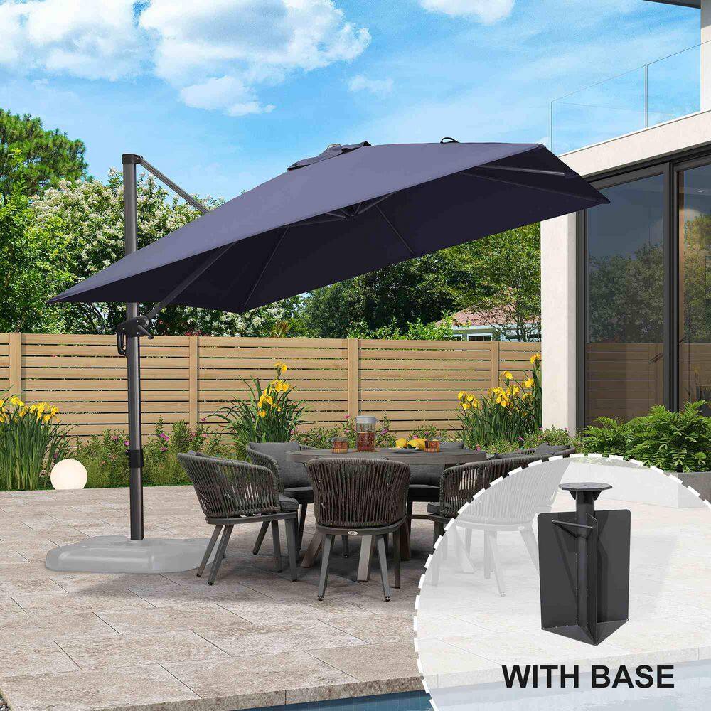 10 ft. Square Aluminum Outdoor Patio Cantilever Umbrella 360-Degree Rotation Umbrella with Base in Ground, Navy Blue price history on PriceWatchPro